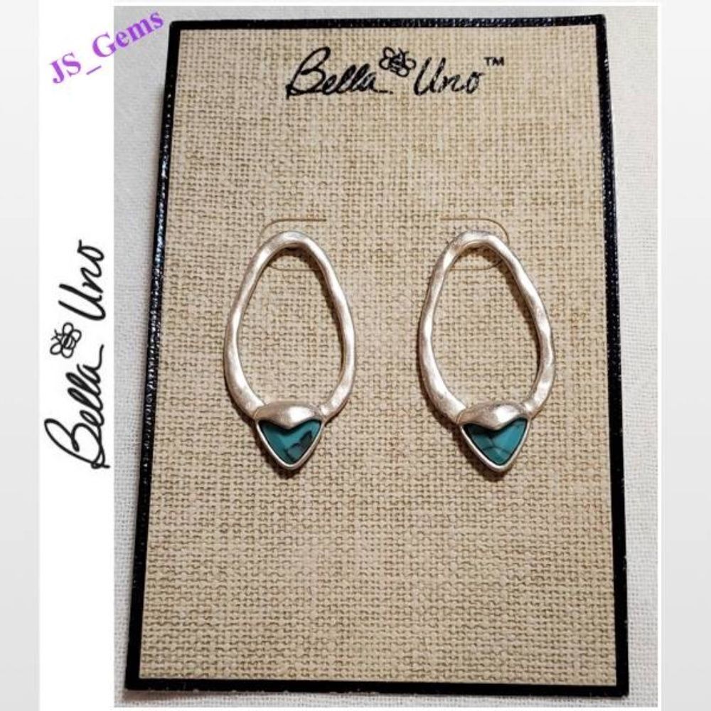 New Bella Uno Earrings Womens Jewelry Silver Ovel Blue Turquoise Stone NWT
